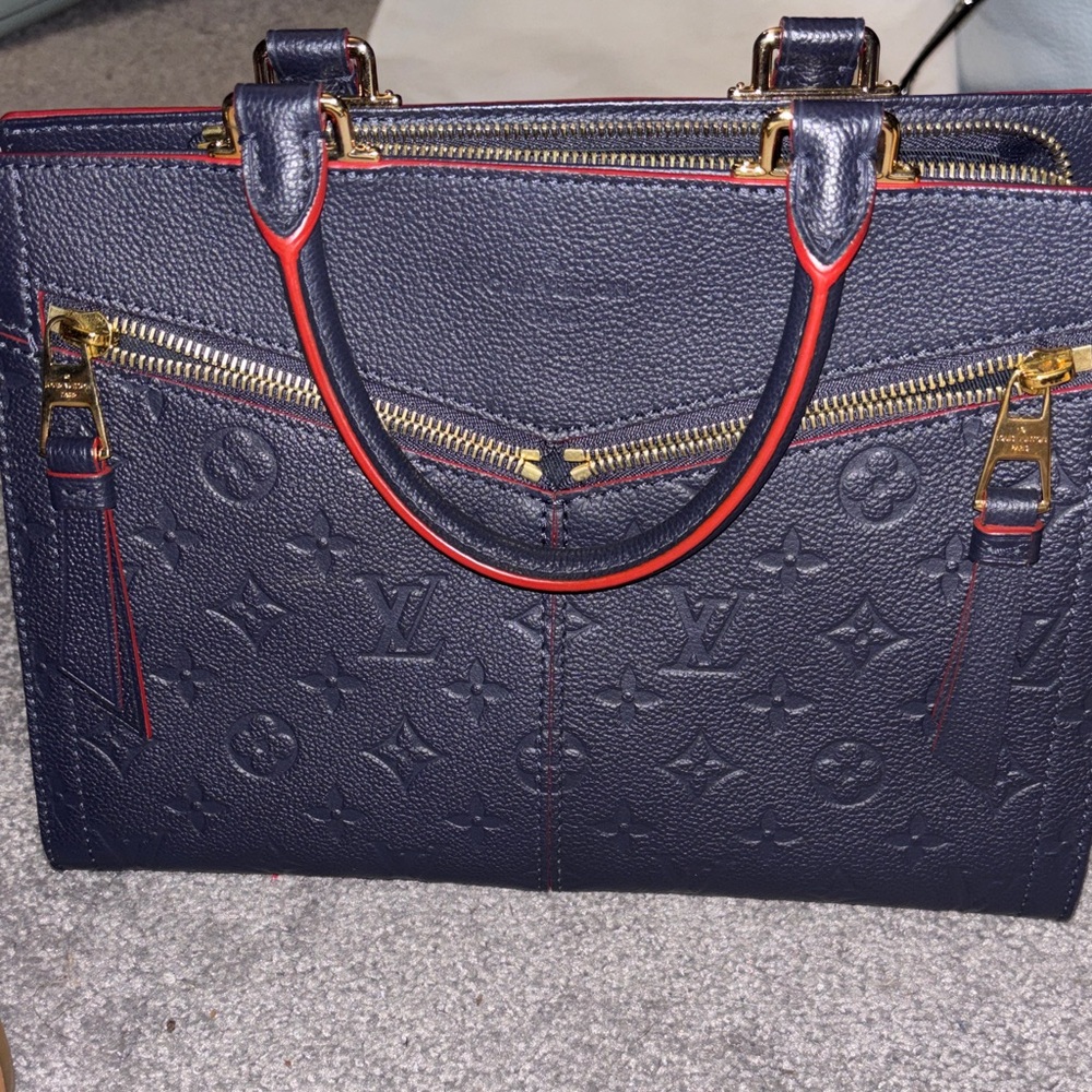 Louis Vuitton Dark Blue Monogram Satchel with Gold Accents